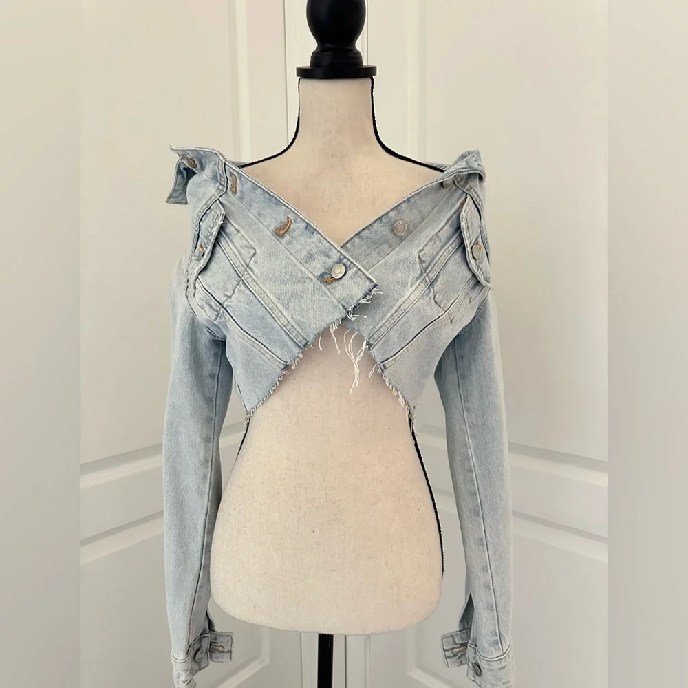 Zara Light Blue Cropped Denim Jacket - Picture 2 of 5
